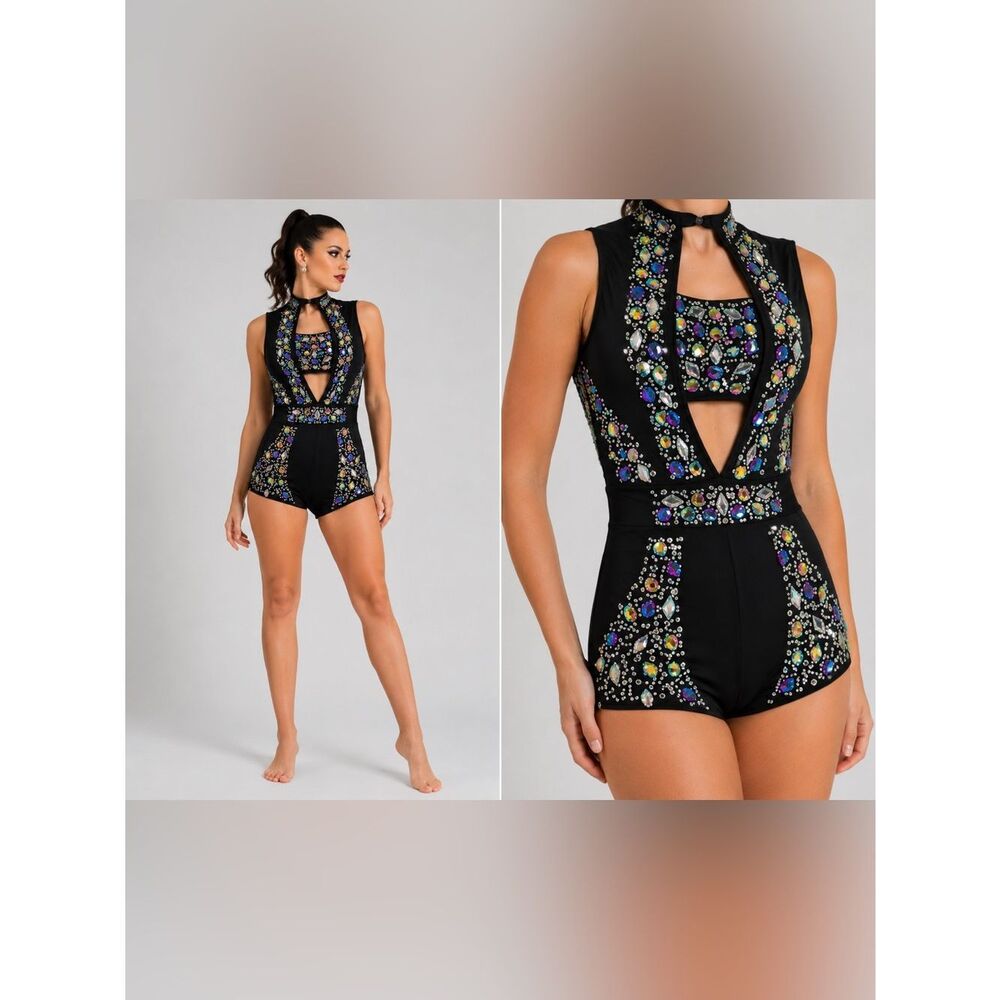 Glamour dance costume solo bling leotard embellished XSA-extra small adult